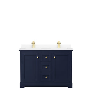 Avery 48 Inch Double Bathroom Vanity in Dark Blue White Cultured Marble Countertop Undermount Square Sinks No Mirror