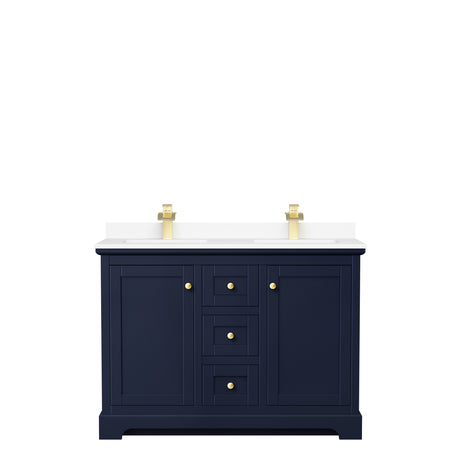 Avery 48 Inch Double Bathroom Vanity in Dark Blue White Cultured Marble Countertop Undermount Square Sinks No Mirror