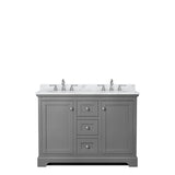 Avery 48 Inch Double Bathroom Vanity in Dark Gray White Carrara Marble Countertop Undermount Oval Sinks No Mirror