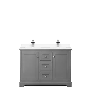 Avery 48 Inch Double Bathroom Vanity in Dark Gray White Cultured Marble Countertop Undermount Square Sinks No Mirror