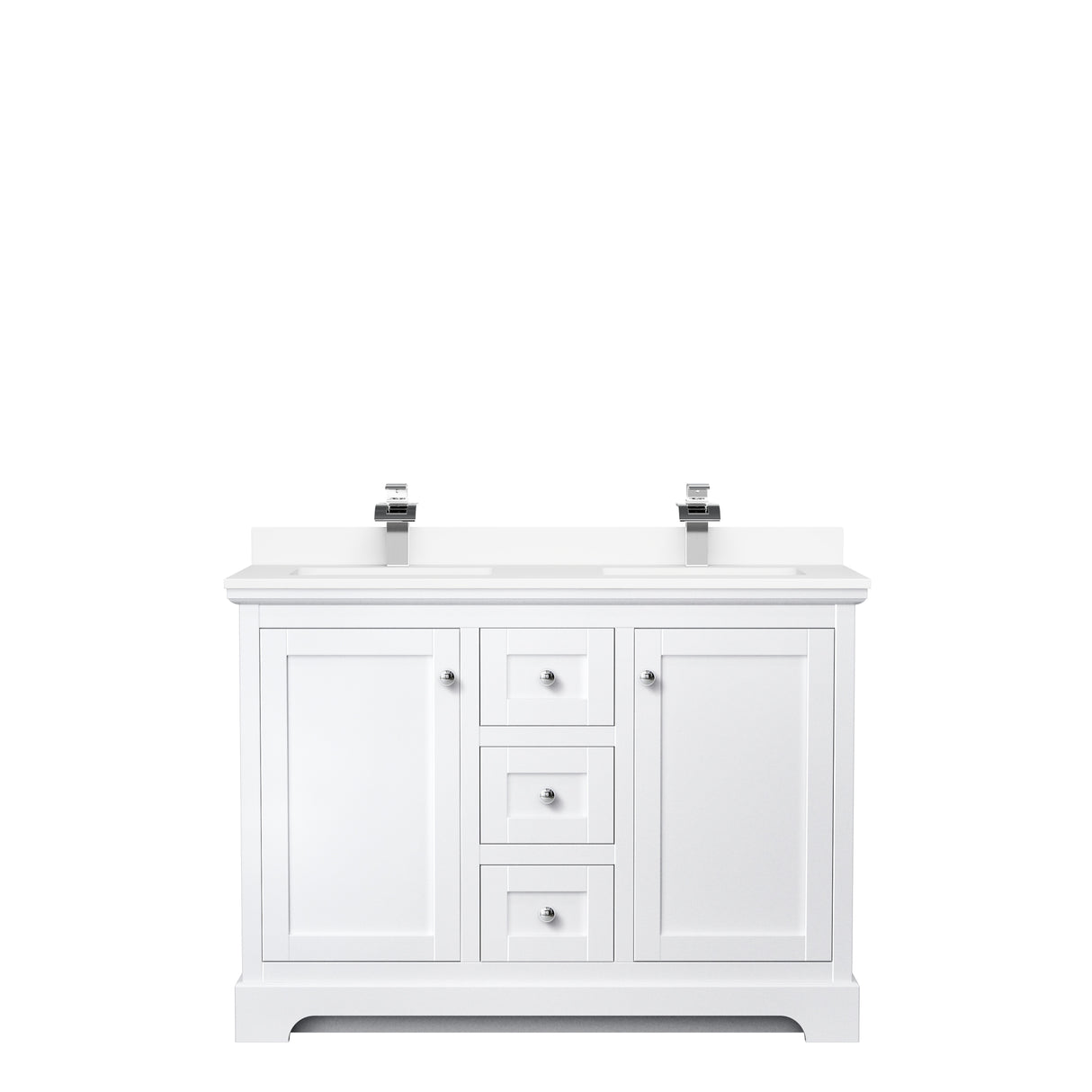 Avery 48 Inch Double Bathroom Vanity in White White Cultured Marble Countertop Undermount Square Sinks No Mirror