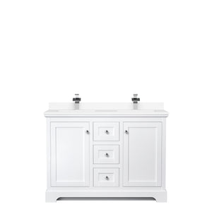 Avery 48 Inch Double Bathroom Vanity in White White Cultured Marble Countertop Undermount Square Sinks No Mirror