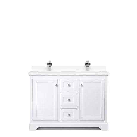 Avery 48 Inch Double Bathroom Vanity in White White Cultured Marble Countertop Undermount Square Sinks No Mirror
