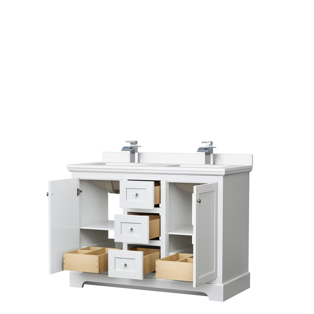 Avery 48 Inch Double Bathroom Vanity in White White Cultured Marble Countertop Undermount Square Sinks No Mirror