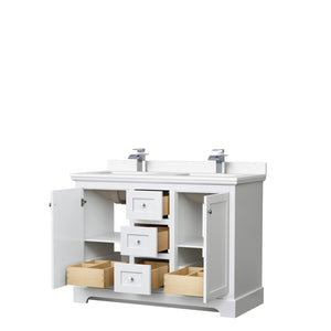 Avery 48 Inch Double Bathroom Vanity in White White Cultured Marble Countertop Undermount Square Sinks No Mirror
