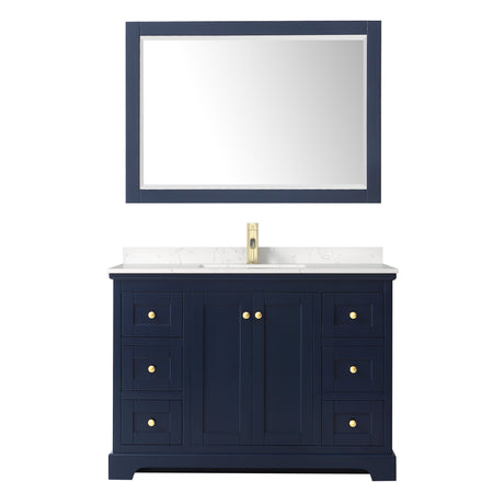 Avery 48 Inch Single Bathroom Vanity in Dark Blue Carrara Cultured Marble Countertop Undermount Square Sink 46 Inch Mirror