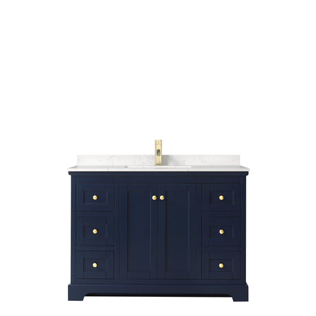 Avery 48 Inch Single Bathroom Vanity in Dark Blue Carrara Cultured Marble Countertop Undermount Square Sink No Mirror
