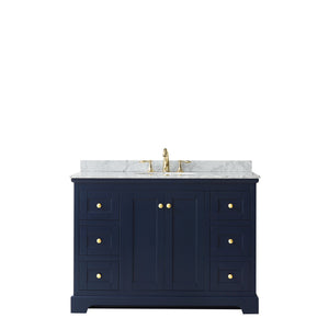 Avery 48 Inch Single Bathroom Vanity in Dark Blue White Carrara Marble Countertop Undermount Oval Sink and No Mirror