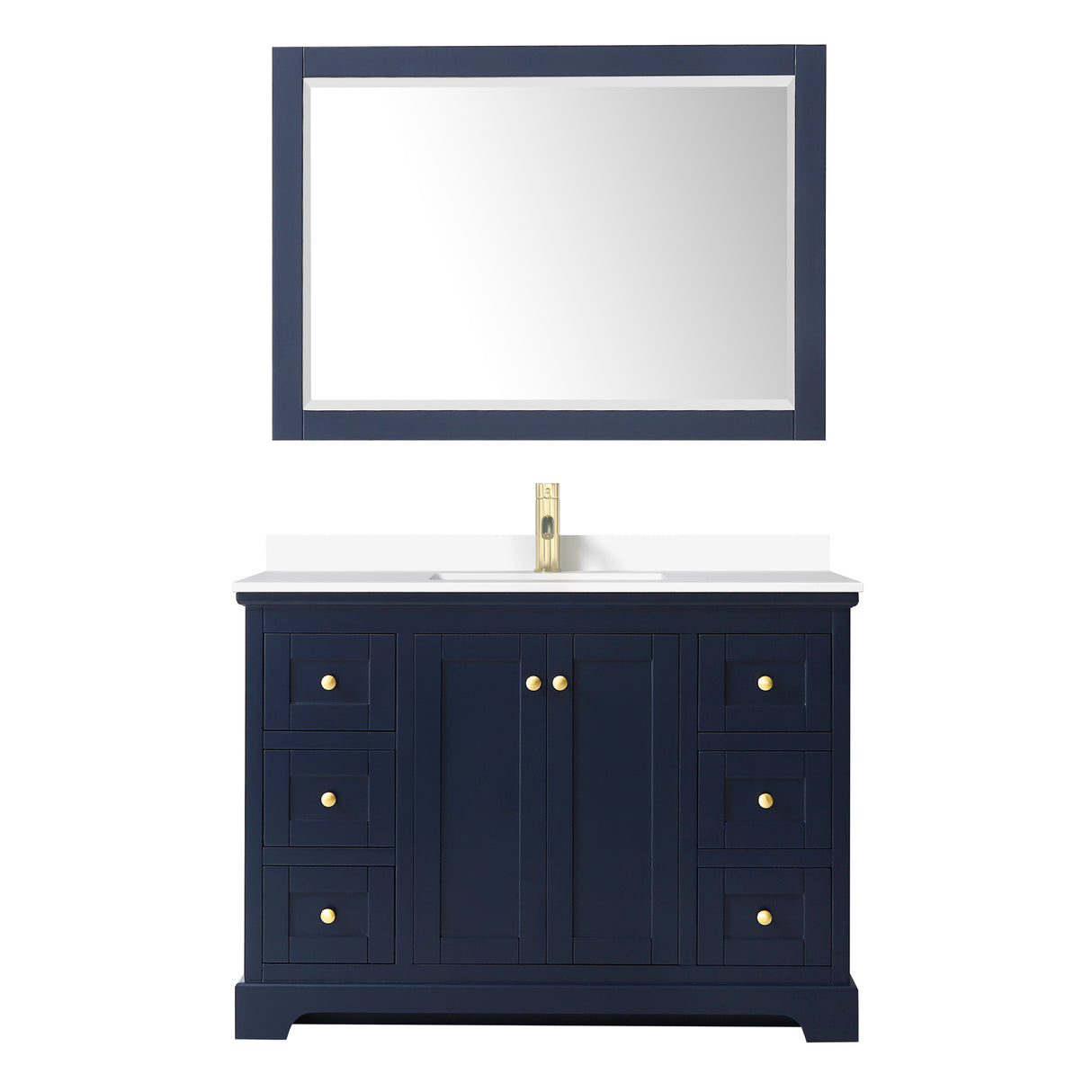 Avery 48 Inch Single Bathroom Vanity in Dark Blue White Cultured Marble Countertop Undermount Square Sink 46 Inch Mirror