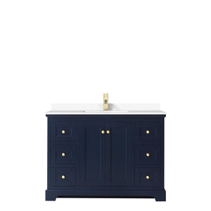 Avery 48 Inch Single Bathroom Vanity in Dark Blue White Cultured Marble Countertop Undermount Square Sink No Mirror