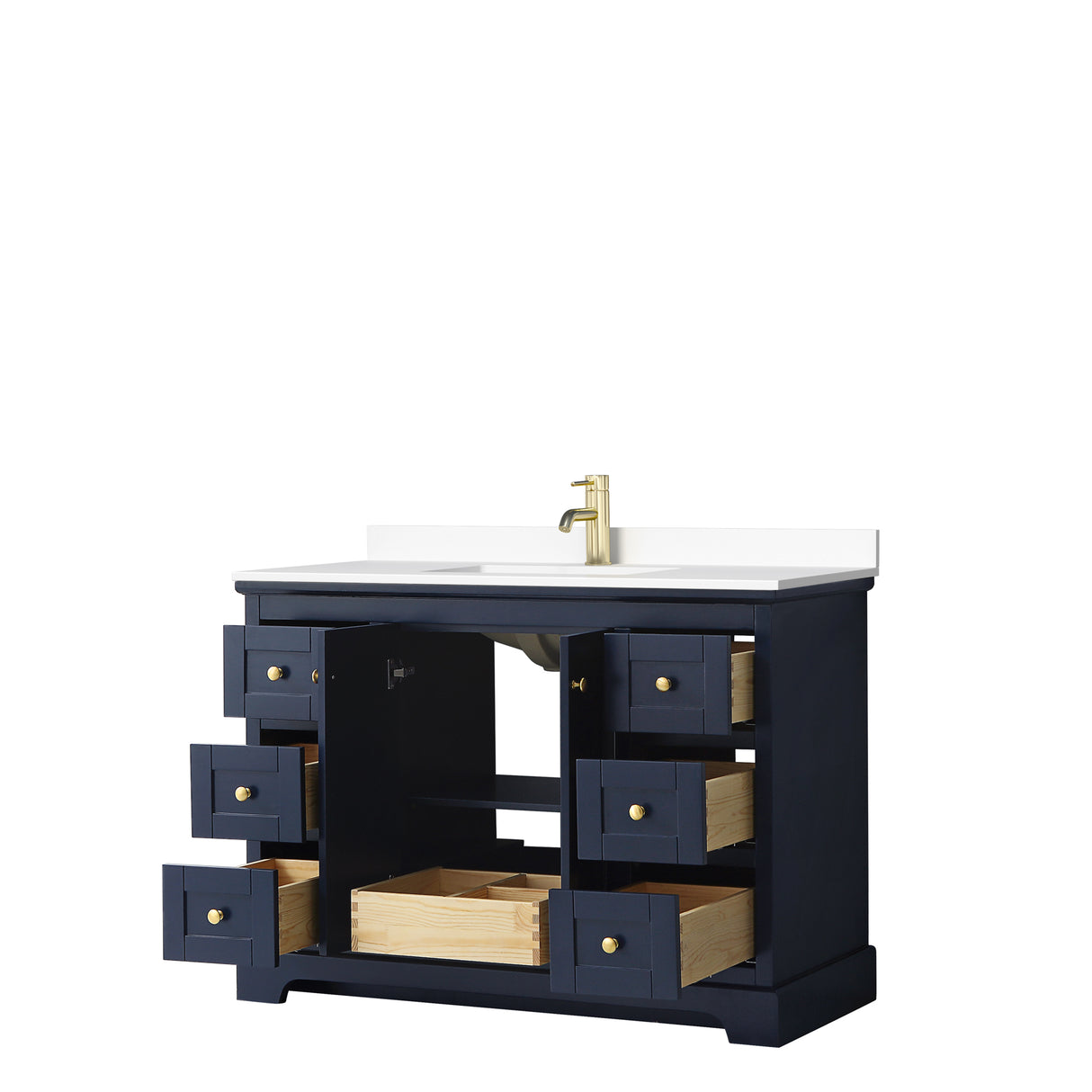 Avery 48 Inch Single Bathroom Vanity in Dark Blue White Cultured Marble Countertop Undermount Square Sink No Mirror