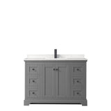 Avery 48 Inch Single Bathroom Vanity in Dark Gray Carrara Cultured Marble Countertop Undermount Square Sink Matte Black Trim