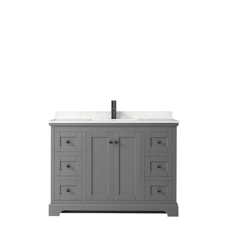 Avery 48 Inch Single Bathroom Vanity in Dark Gray Carrara Cultured Marble Countertop Undermount Square Sink Matte Black Trim