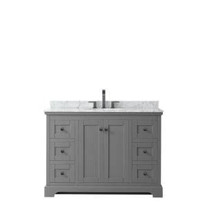 Avery 48 Inch Single Bathroom Vanity in Dark Gray White Carrara Marble Countertop Undermount Oval Sink Matte Black Trim