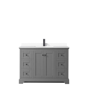 Avery 48 Inch Single Bathroom Vanity in Dark Gray White Cultured Marble Countertop Undermount Square Sink Matte Black Trim