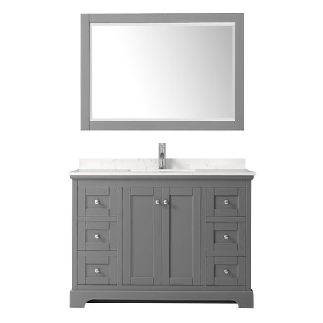 Avery 48 Inch Single Bathroom Vanity in Dark Gray Carrara Cultured Marble Countertop Undermount Square Sink 46 Inch Mirror
