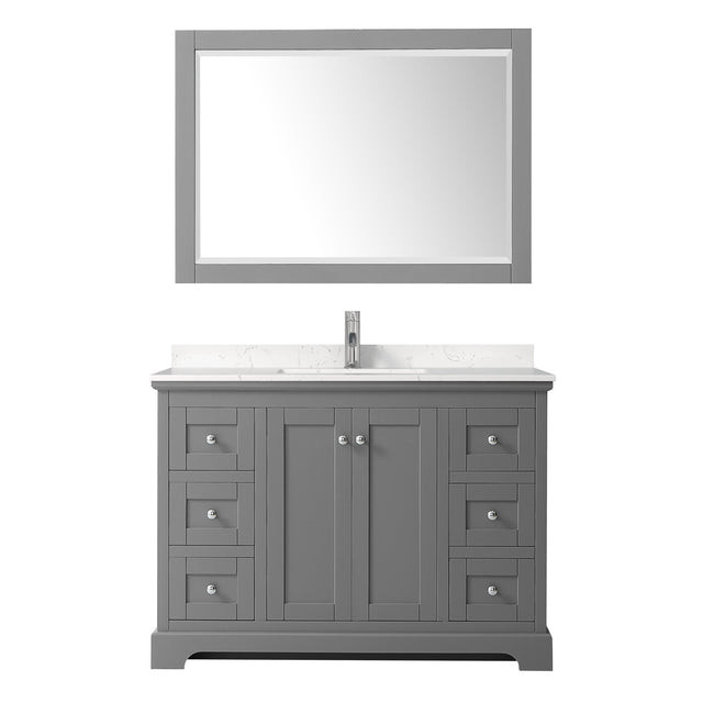 Avery 48 Inch Single Bathroom Vanity in Dark Gray Carrara Cultured Marble Countertop Undermount Square Sink 46 Inch Mirror
