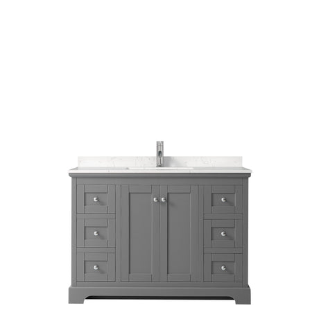 Avery 48 Inch Single Bathroom Vanity in Dark Gray Carrara Cultured Marble Countertop Undermount Square Sink No Mirror