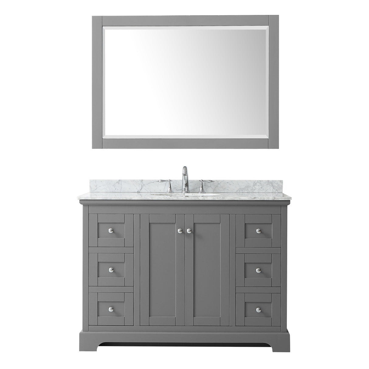 Avery 48 Inch Single Bathroom Vanity in Dark Gray White Carrara Marble Countertop Undermount Oval Sink and 46 Inch Mirror
