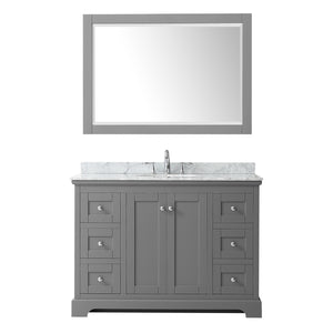 Avery 48 Inch Single Bathroom Vanity in Dark Gray White Carrara Marble Countertop Undermount Oval Sink and 46 Inch Mirror