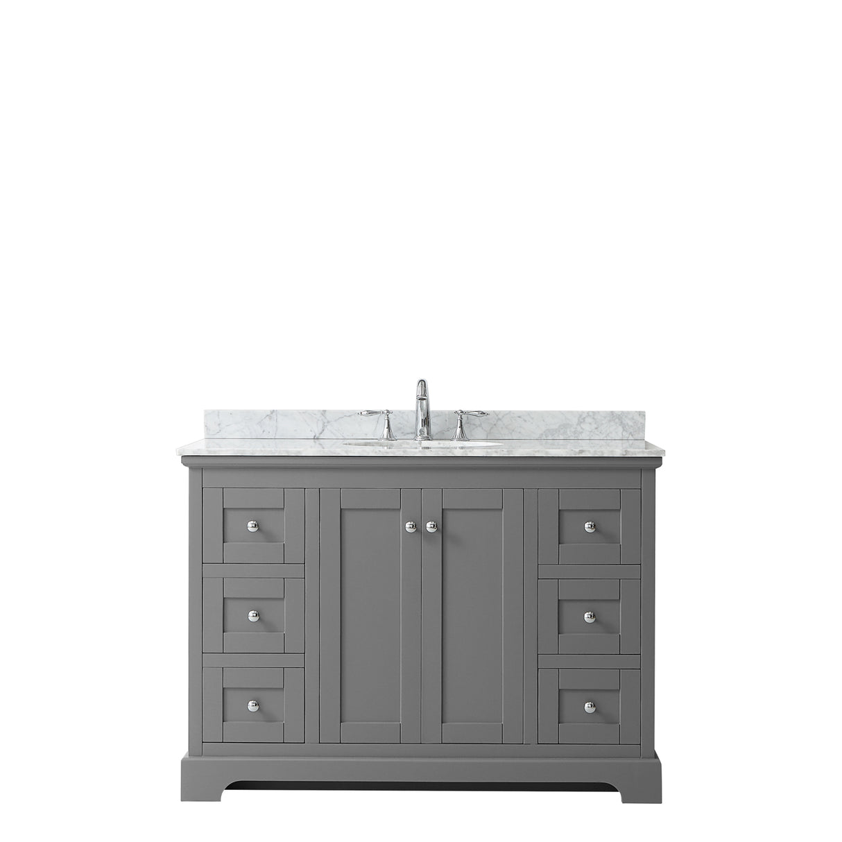 Avery 48 Inch Single Bathroom Vanity in Dark Gray White Carrara Marble Countertop Undermount Oval Sink and No Mirror