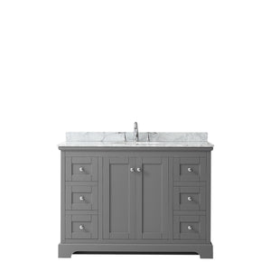 Avery 48 Inch Single Bathroom Vanity in Dark Gray White Carrara Marble Countertop Undermount Oval Sink and No Mirror