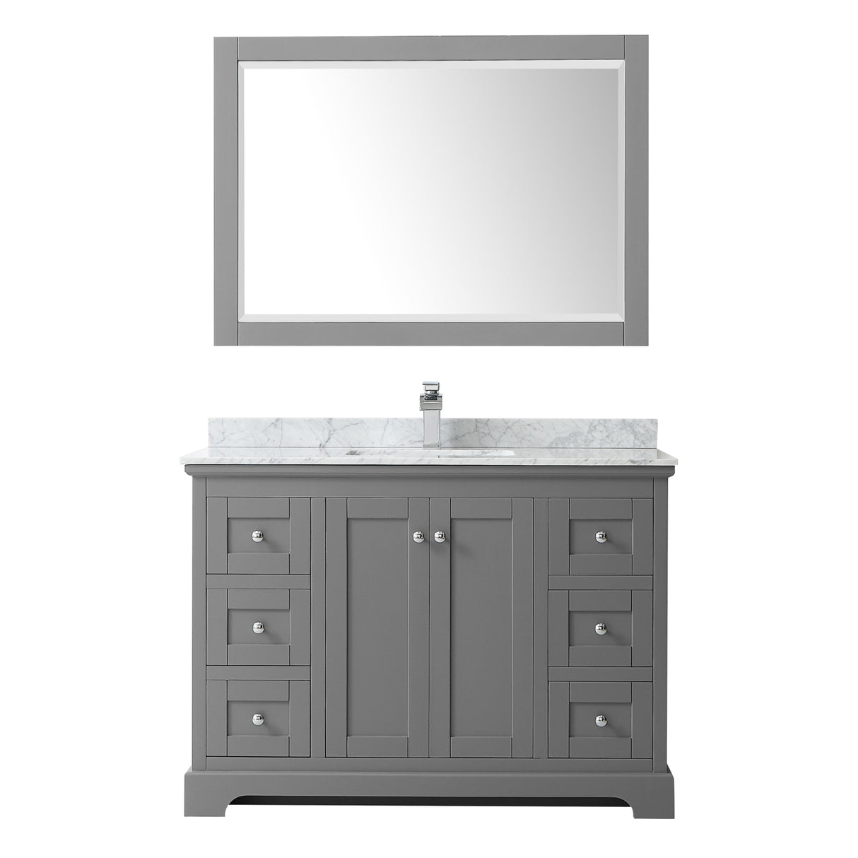 Avery 48 Inch Single Bathroom Vanity in Dark Gray White Carrara Marble Countertop Undermount Square Sink and 46 Inch Mirror