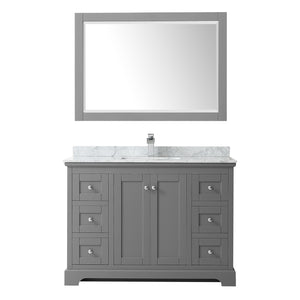 Avery 48 Inch Single Bathroom Vanity in Dark Gray White Carrara Marble Countertop Undermount Square Sink and 46 Inch Mirror