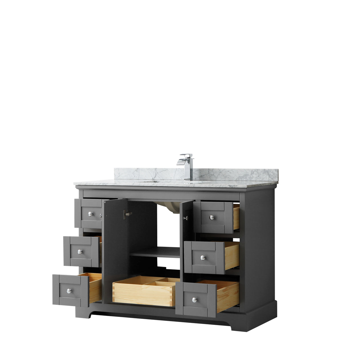 Avery 48 Inch Single Bathroom Vanity in Dark Gray White Carrara Marble Countertop Undermount Square Sink and No Mirror