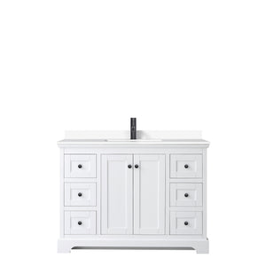 Avery 48 Inch Single Bathroom Vanity in White White Cultured Marble Countertop Undermount Square Sink Matte Black Trim
