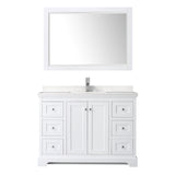 Avery 48 Inch Single Bathroom Vanity in White Carrara Cultured Marble Countertop Undermount Square Sink 46 Inch Mirror