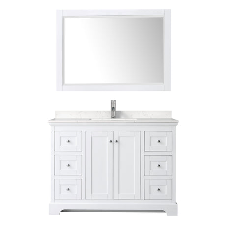 Avery 48 Inch Single Bathroom Vanity in White Carrara Cultured Marble Countertop Undermount Square Sink 46 Inch Mirror