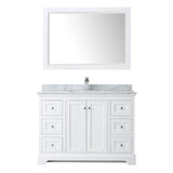 Avery 48 Inch Single Bathroom Vanity in White White Carrara Marble Countertop Undermount Square Sink and 46 Inch Mirror