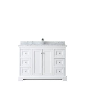 Avery 48 Inch Single Bathroom Vanity in White White Carrara Marble Countertop Undermount Square Sink and No Mirror