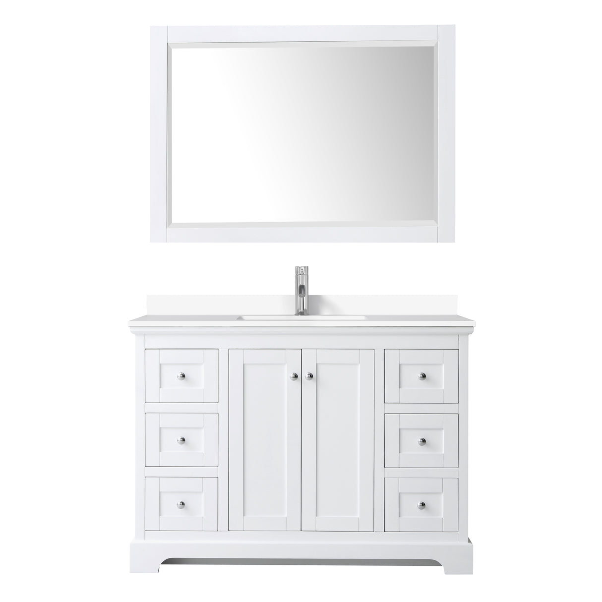 Avery 48 Inch Single Bathroom Vanity in White White Cultured Marble Countertop Undermount Square Sink 46 Inch Mirror