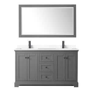 Avery 60 Inch Double Bathroom Vanity in Dark Gray White Cultured Marble Countertop Undermount Square Sinks Matte Black Trim 58 Inch Mirror