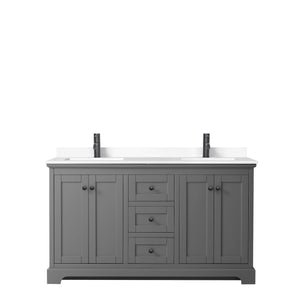 Avery 60 Inch Double Bathroom Vanity in Dark Gray White Cultured Marble Countertop Undermount Square Sinks Matte Black Trim