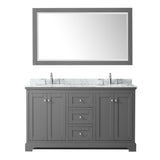 Avery 60 Inch Double Bathroom Vanity in Dark Gray White Carrara Marble Countertop Undermount Oval Sinks and 58 Inch Mirror