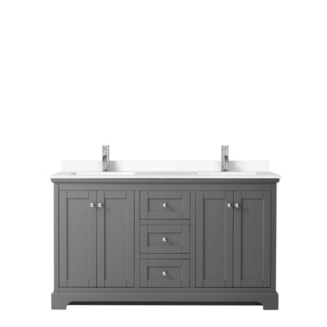 Avery 60 Inch Double Bathroom Vanity in Dark Gray White Cultured Marble Countertop Undermount Square Sinks No Mirror