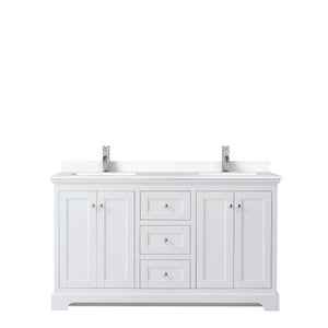 Avery 60 Inch Double Bathroom Vanity in White White Cultured Marble Countertop Undermount Square Sinks No Mirror