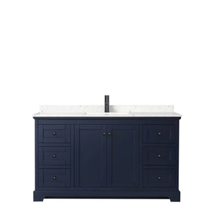 Avery 60 Inch Single Bathroom Vanity in Dark Blue Carrara Cultured Marble Countertop Undermount Square Sink Matte Black Trim