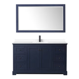 Avery 60 Inch Single Bathroom Vanity in Dark Blue White Cultured Marble Countertop Undermount Square Sink Matte Black Trim 58 Inch Mirror