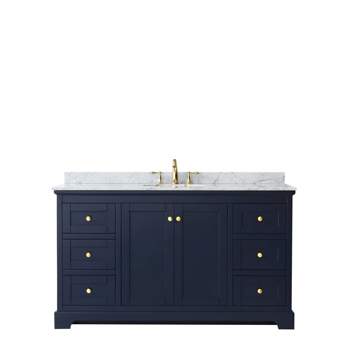 Avery 60 Inch Single Bathroom Vanity in Dark Blue White Carrara Marble Countertop Undermount Oval Sink and No Mirror