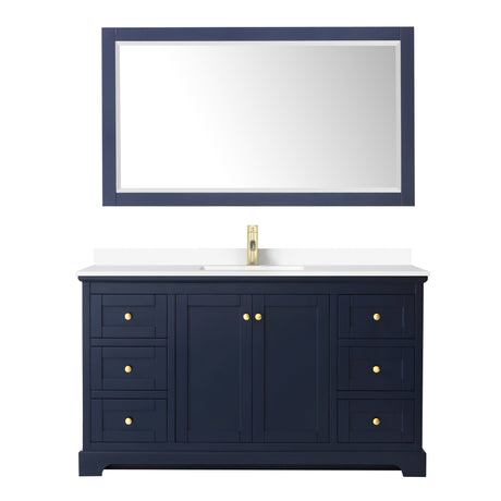 Avery 60 Inch Single Bathroom Vanity in Dark Blue White Cultured Marble Countertop Undermount Square Sink 58 Inch Mirror