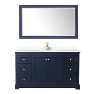 Avery 60 Inch Single Bathroom Vanity in Dark Blue White Cultured Marble Countertop Undermount Square Sink 58 Inch Mirror