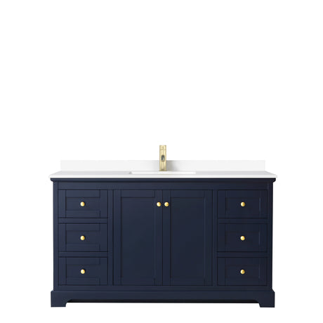 Avery 60 Inch Single Bathroom Vanity in Dark Blue White Cultured Marble Countertop Undermount Square Sink No Mirror