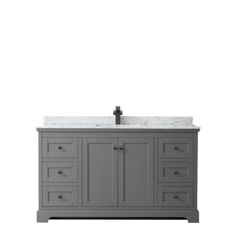 Avery 60 Inch Single Bathroom Vanity in Dark Gray White Carrara Marble Countertop Undermount Square Sink Matte Black Trim