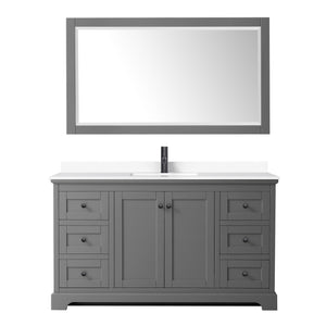 Avery 60 Inch Single Bathroom Vanity in Dark Gray White Cultured Marble Countertop Undermount Square Sink Matte Black Trim 58 Inch Mirror