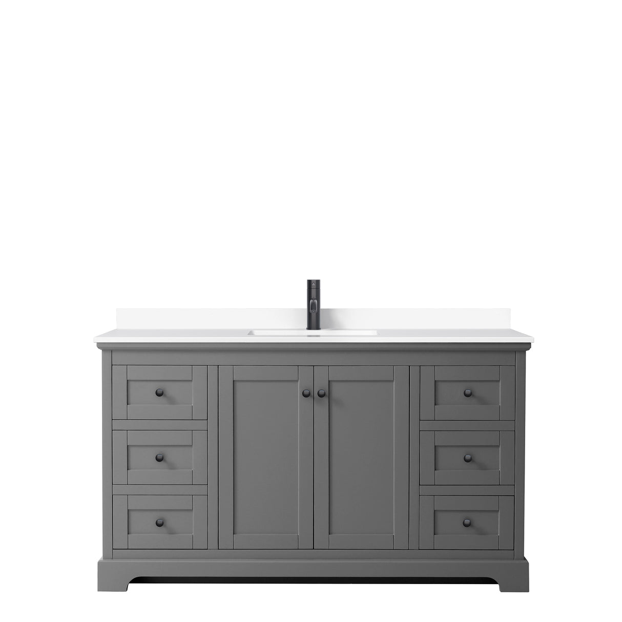 Avery 60 Inch Single Bathroom Vanity in Dark Gray White Cultured Marble Countertop Undermount Square Sink Matte Black Trim