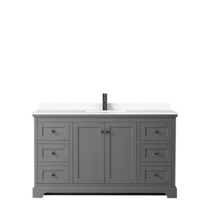 Avery 60 Inch Single Bathroom Vanity in Dark Gray White Cultured Marble Countertop Undermount Square Sink Matte Black Trim